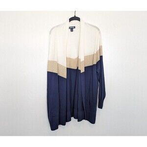 Lands' End Women's Colorblock Cardigan - Navy, Tan, and Cream